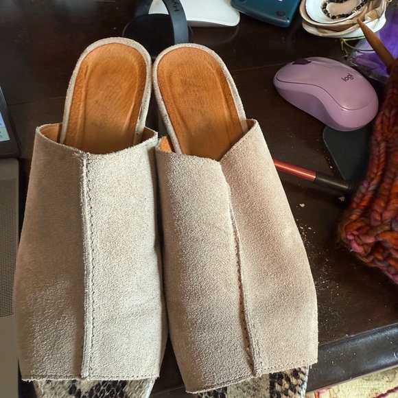 Free People Taupe Suede Mules with Snakeskin Accent - Picture 3 of 4